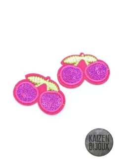 Aplique Termoadhesivo Cerezas Rosas Con Lentejuelas