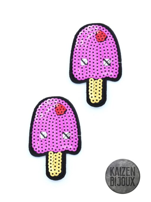 Aplique Termoadhesivo Helado Fucsia Con Lentejuelas