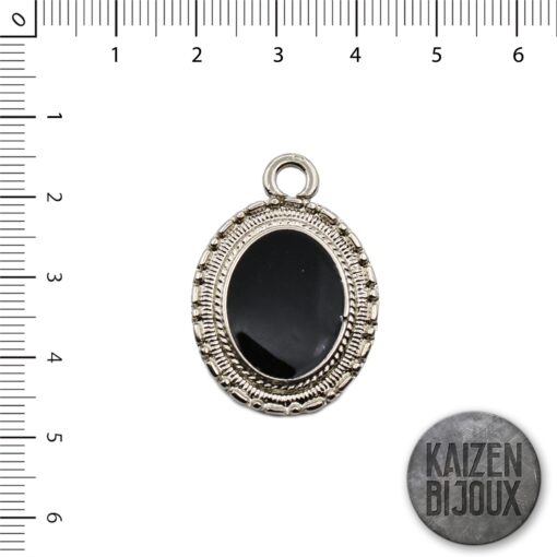Dije oval chico de 18*33 mm c/esmaltado negro