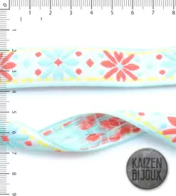 Galon 30 mm Bordado Base Aqua Flores
