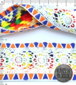 Galon Bordado Naranja Azul con Encaje 5 cm